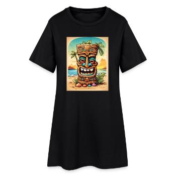 Dessin animé de la statue Tiki - Robe T-shirt Femme - noir - Devant