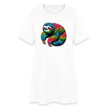 Faultier - Frauen T-Shirt-Kleid - Weiß - Vorne