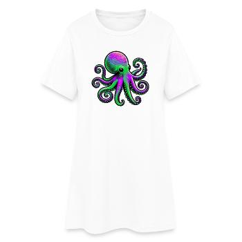 Krake - Frauen T-Shirt-Kleid - Weiß - Vorne