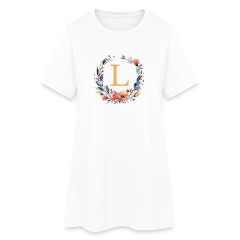 L Monogram, Flower Wreath, Personalizable - Women’s T-Shirt Dress - white - Front