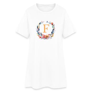 F Monogram, Couronne de fleurs, Personnalisable - Robe T-shirt Femme - blanc - Devant