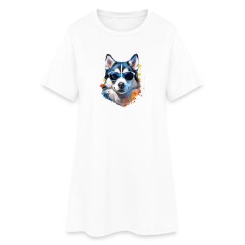 Husky avec lunettes de soleil - Robe T-shirt Femme - blanc - Devant