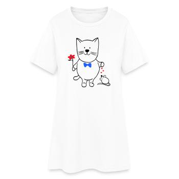 Chat et souris - Robe T-shirt Femme - blanc - Devant