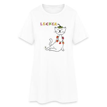 Erdbeeren Katze - Frauen T-Shirt-Kleid - Weiß - Vorne