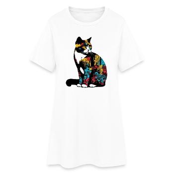 Katze - Frauen T-Shirt-Kleid - Weiß - Vorne