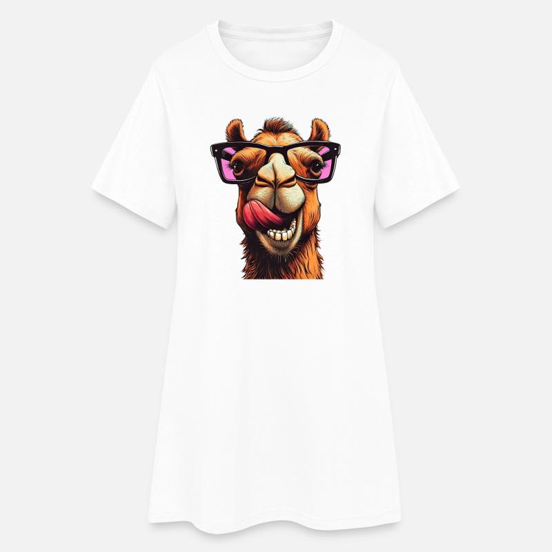 Kamel - Frauen T-Shirt-Kleid - Weiß