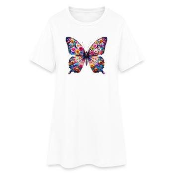 Butterfly decorated with flowers - Women’s T-Shirt Dress - white - Front