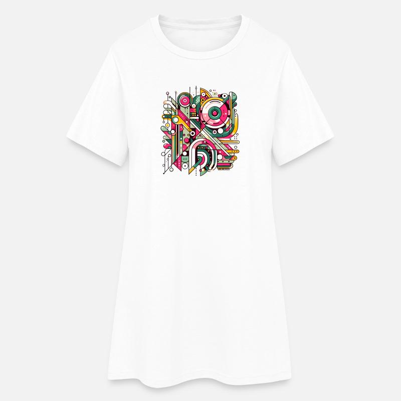 Neon Geometry — Hypergrid - Frauen T-Shirt-Kleid - Weiß