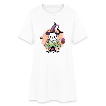 Ghost Xmas - Halloween Geist im Tannenbaum Look - Frauen T-Shirt-Kleid - Weiß - Vorne