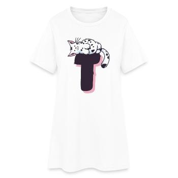 Katze Buchstabe T - Frauen T-Shirt-Kleid - Weiß - Vorne