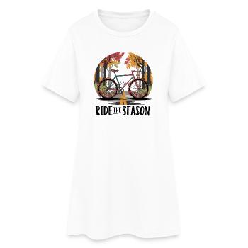 Autumn Bicycle Road Scene - Women’s T-Shirt Dress - white - Front