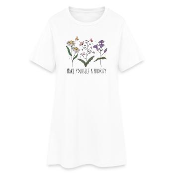 Fleurs sauvages vintage colorées avec Citation - Robe T-shirt Femme - blanc - Devant