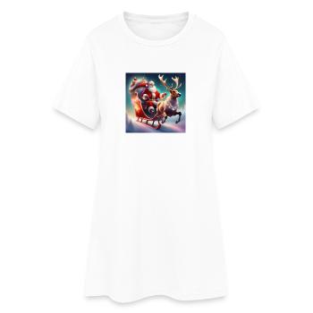 Weihnachtsmann, Schlitten, Weihnachtsposter - Frauen T-Shirt-Kleid - Weiß - Vorne