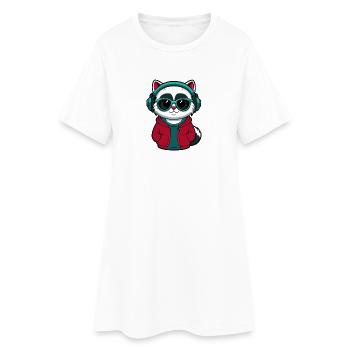 Chat cool avec un sweat à capuche et des lunettes - Robe T-shirt Femme - blanc - Devant