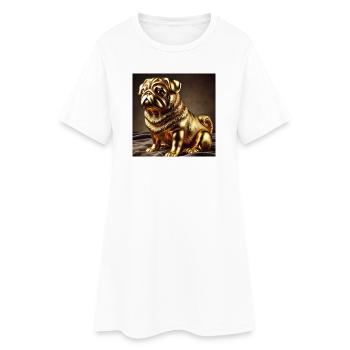 Goldener Pug Skulptur - Frauen T-Shirt-Kleid - Weiß - Vorne