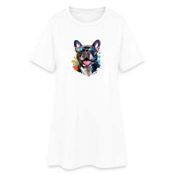 Frenchie mit Sonnenbrille - Frauen T-Shirt-Kleid - Weiß - Vorne