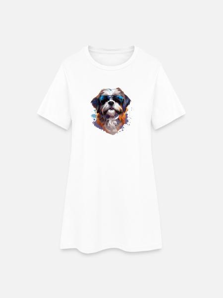 Shi Tsu mit Sonnenbrille - Frauen T-Shirt-Kleid - Weiß