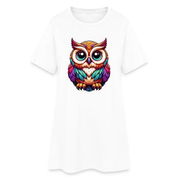 Eule - Frauen T-Shirt-Kleid - Weiß - Vorne