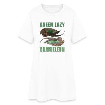 Green Lazy Chameleon T-Shirt Design - Women’s T-Shirt Dress - white - Front