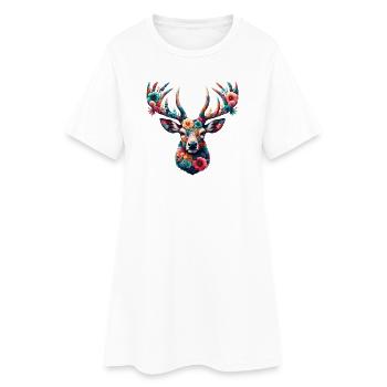Hirsch - Frauen T-Shirt-Kleid - Weiß - Vorne