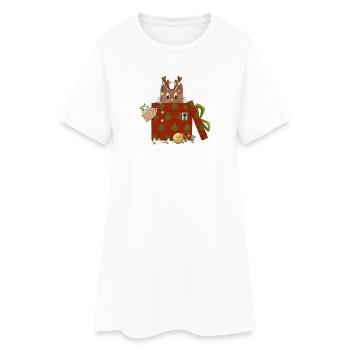 Katze in Weihnachtsgeschenk - Frauen T-Shirt-Kleid - Weiß - Vorne
