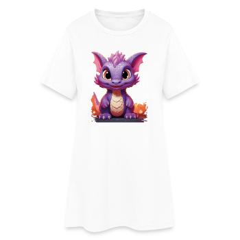 Farbenfroher Drache mit niedlichem Ausdruck - Frauen T-Shirt-Kleid - Weiß - Vorne