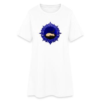 Katzen Motiv, Bücher Design, rahmen, Schnörkel - Frauen T-Shirt-Kleid - Weiß - Vorne
