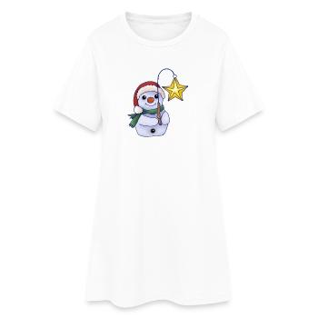 Schneemann mit Stern - Frauen T-Shirt-Kleid - Weiß - Vorne