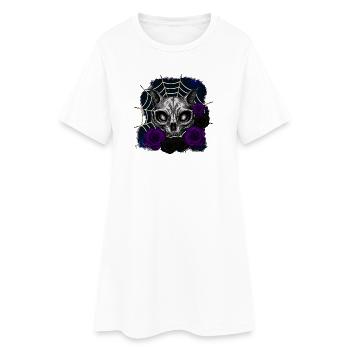 Katzenschädel, Rosenblüten, spinnenwebe - Frauen T-Shirt-Kleid - Weiß - Vorne