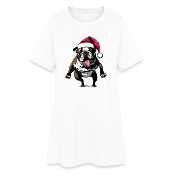Bouledogue drôle avec chapeau de Père Noël - Robe T-shirt Femme - blanc - Devant