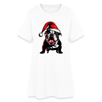 Mignon Frenchie avec chapeau de Père Noël - Robe T-shirt Femme - blanc - Devant