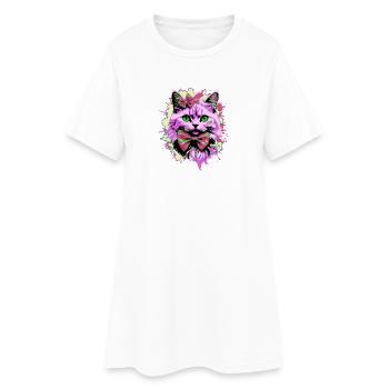 Neonkatze mit Fliege - Frauen T-Shirt-Kleid - Weiß - Vorne