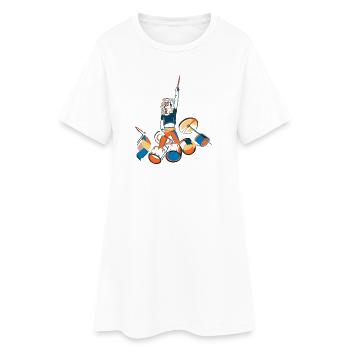 Drummer Kraftpose mit Trommeln - Frauen T-Shirt-Kleid - Weiß - Vorne