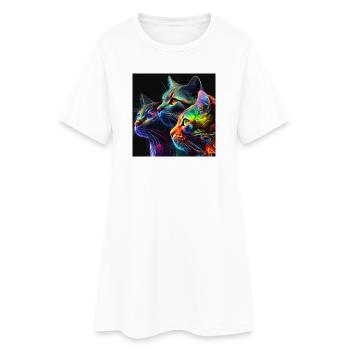 Neon Cats on a Black Background - Women’s T-Shirt Dress - white - Front