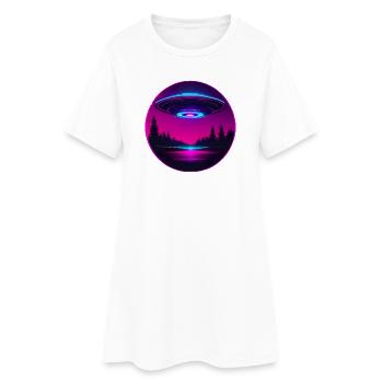 Pink Ufo - Frauen T-Shirt-Kleid - Weiß - Vorne
