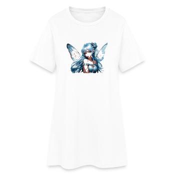 Blauer Feenflügel mit Blumen - Frauen T-Shirt-Kleid - Weiß - Vorne