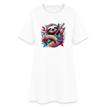 Faultier - Frauen T-Shirt-Kleid - Weiß - Vorne