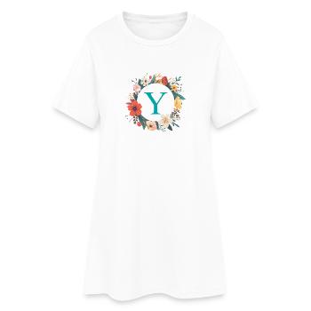 Y Monogramm, Blumen-Kranz, personalisierbar - Frauen T-Shirt-Kleid - Weiß - Vorne