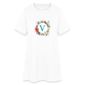 V Monogram, Couronne de fleurs, Personnalisable - Robe T-shirt Femme - blanc - Devant