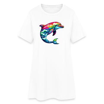 Delfin - Frauen T-Shirt-Kleid - Weiß - Vorne