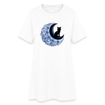 Mondfuchs im blauen Blumen halbkreis - Frauen T-Shirt-Kleid - Weiß - Vorne