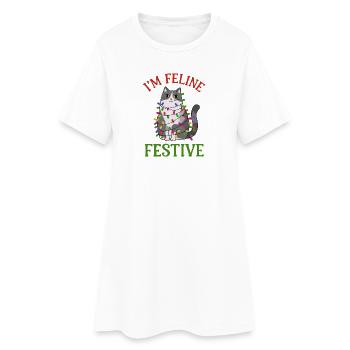 Conception de guirlande lumineuse festive féline - Robe T-shirt Femme - blanc - Devant