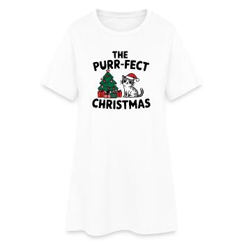 Festive Cat with Christmas Tree - Women’s T-Shirt Dress - white - Front