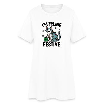 Festive Cat in Christmas Lights - Women’s T-Shirt Dress - white - Front
