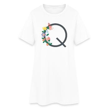 Elégante lettre 'Q' avec des fleurs - Robe T-shirt Femme - blanc - Devant