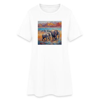 Colorful elephants by the river - Women’s T-Shirt Dress - white - Front