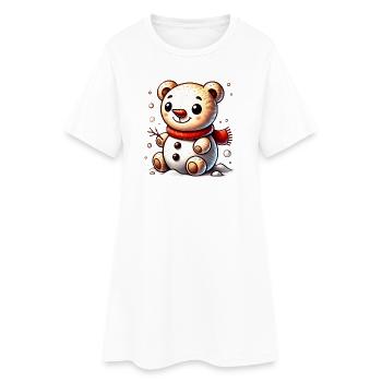 Snowman Bear with Scarf – Cute Winter Motif - Women’s T-Shirt Dress - white - Front