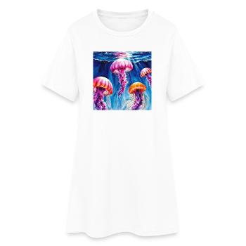 Sirènes sous-marines aux couleurs vives - Robe T-shirt Femme - blanc - Devant