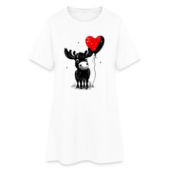 Elch mit Herz Luftballon - Heartful Creatures - Frauen T-Shirt-Kleid - Weiß - Vorne