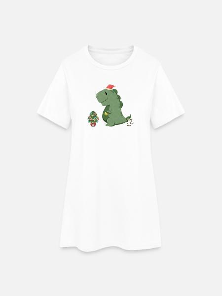 Süßer Dino schmückt seinen Weihnachtsbaum - Frauen T-Shirt-Kleid - Weiß